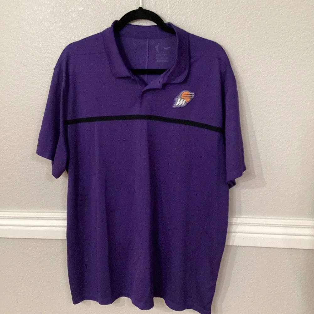 Nike Phoenix Mercury WNBA Dri-Fit Polo‎ XL Purple Black Stripe Embroidered Logo